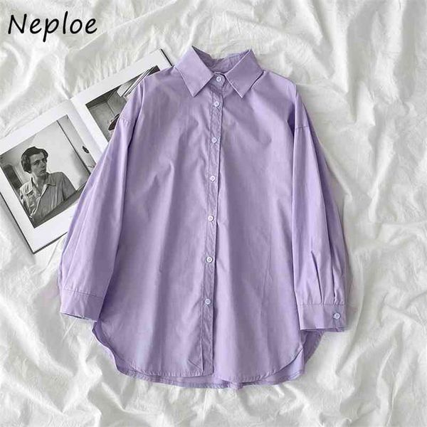 

turn down collar long sleeve single breast blouse women loose causal solid blusas spring shirt feminino ol 210422, White