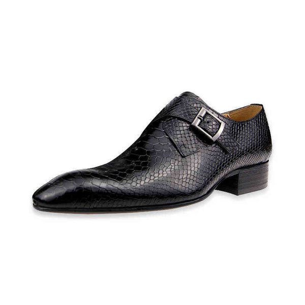 Платье Обувь Zapatos de Hombre Натуральные кожаные мужские ручной работы дизайнер Oxfords Серпантина металлическая пряжка синие черные одноступенчатые мокасины 220223