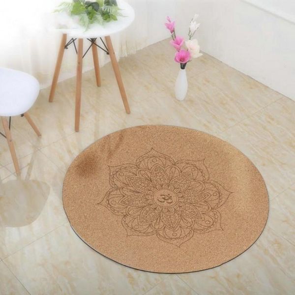 

yoga mats 60*60cm*3mm round mat non slip pilates eco-friendly home meditation pad cork natural rubber printed cushion hw157