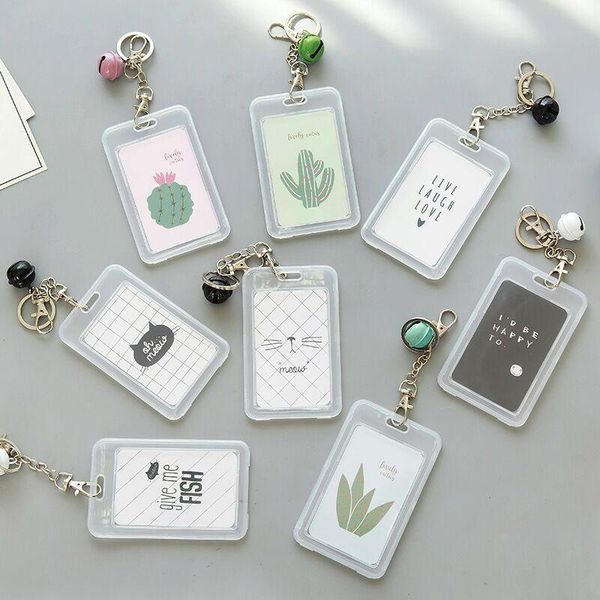 

card holders women transparent pvc bank bus id holder cartoon cactus student cover bag fruit keychain case organizer w051, Brown;gray