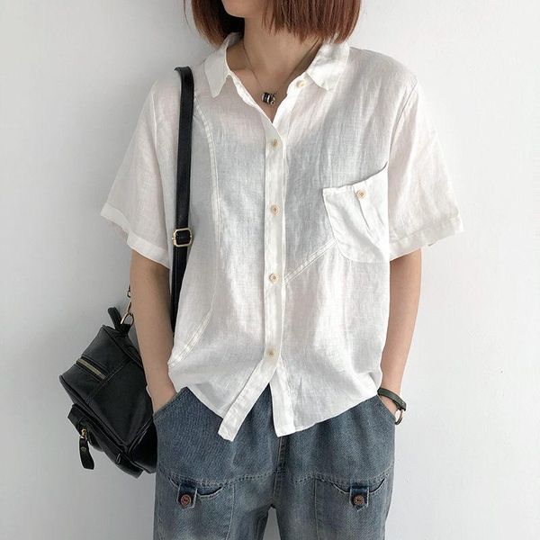 

women's blouses & shirts short sleeve summer thin style 2021 korean loose solid color linen sunscreen trend cardigan jacket zh1218, White