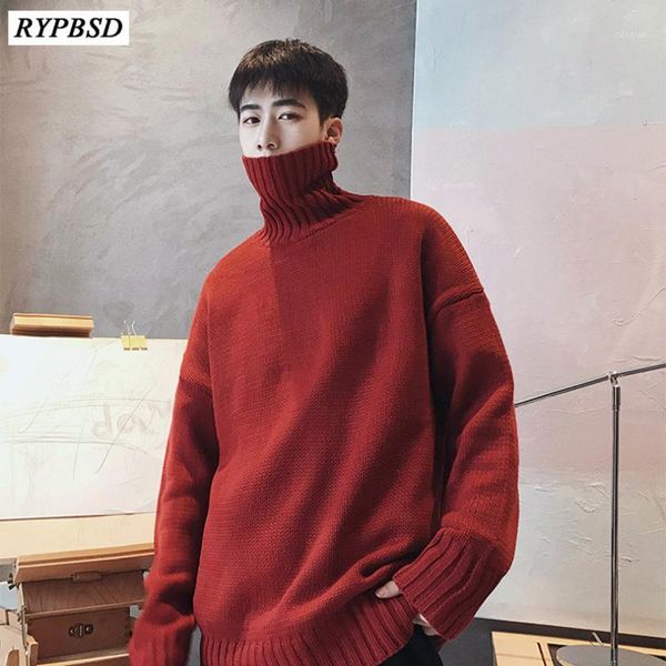

men's sweaters winter 2021 thick turtleneck sweater korean fashion long sleeve loose knitted men pullover, White;black