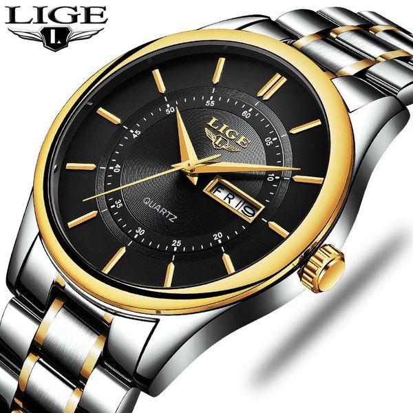 

wristwatches mens watches lige men's military waterproof sports watch stainless steel quartz relogio masculino, Slivery;brown
