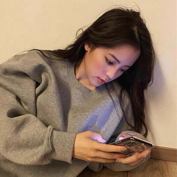 

women's hoodies & sweatshirts 2021 casual pink gray oversized women sweatshirt long sleeve autumn all-match warm pullover female haraju, Black