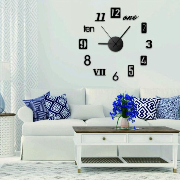 

40cm 3d diy mini modern style wall clock mirror surface sticker design home office room decor watch clocks