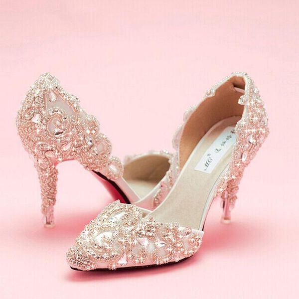 

dress shoes sparkling appliques crystal wedding luxury bridal rhinestone romantic high heel evening party banquet, Black