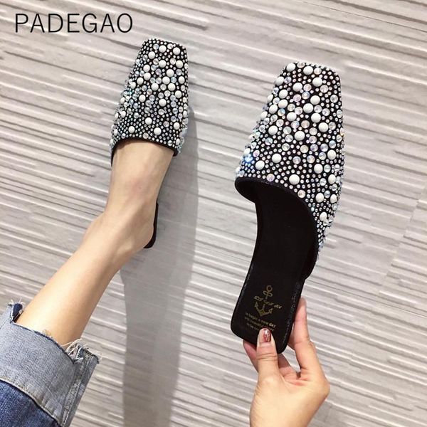 

slippers arrival 2021 fashion women casual elegant luxury crystal flat, Black