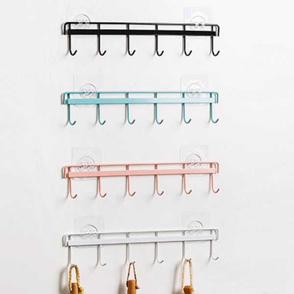

row of hooks household storage rack accessories holder strong adhesive wall hanging iron art 6 tools kitchen organizer & rails