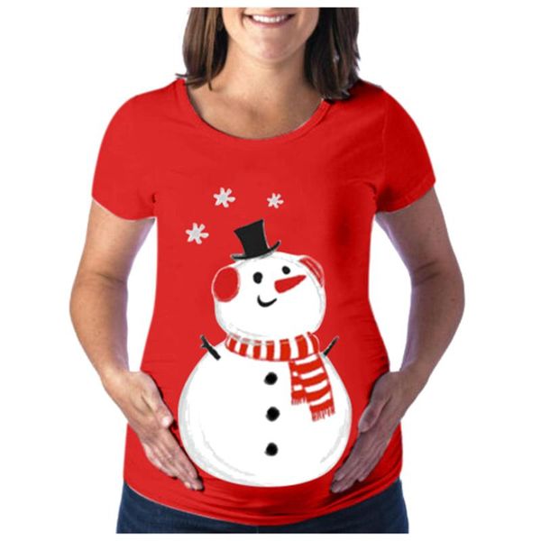 

maternity & tees fashion women for pregnant o-neck short sleeve print clothes christmas t-shirt blouse, White