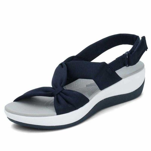 

sandals women's wedges hook&loop solid color bow shoes for ladies 2021summer casual soft comfort female outdoor beach footwear, Black