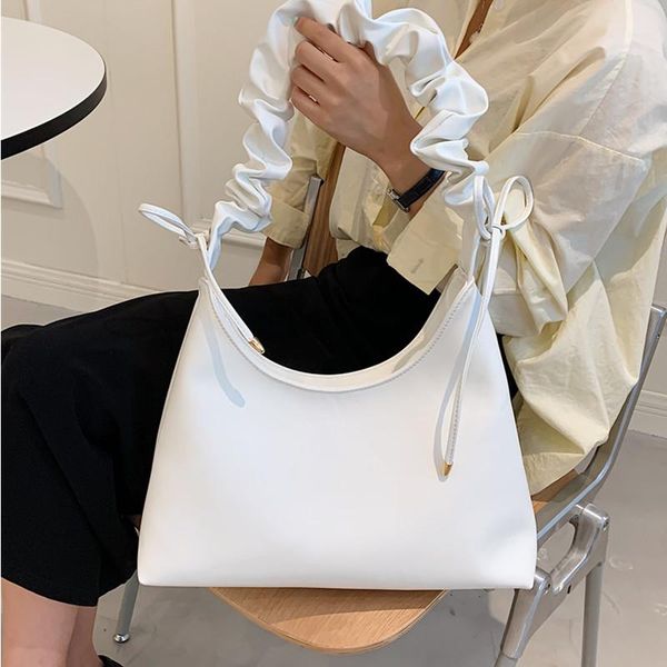 

evening bags big white hobo for women soft pu leather underarm bag handle handbag drawstring armpit female pleated shoulder