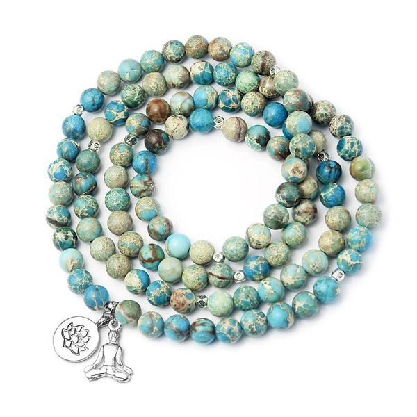 

beaded, strands natural emperor turquoise bead bracelet zen lotus buddha stone fashion luxury jewelry wholesale, Black