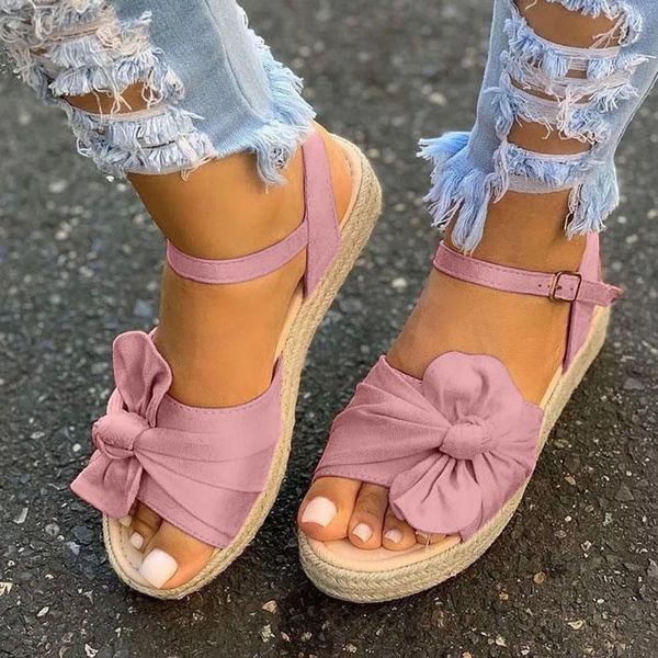 

sandals 2021 women's fashion large size bowknot buckle fish mouth wedges platform flip flop summer femme plus #40, Black