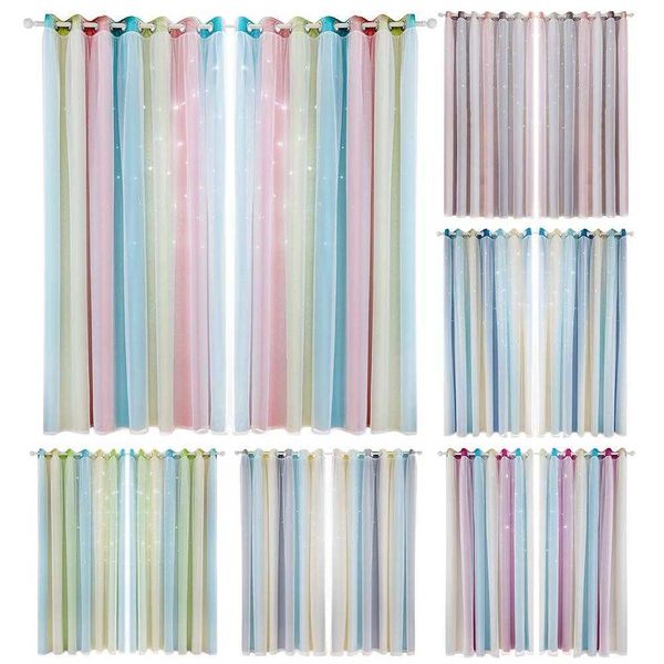 100x250cm Romantische Regenbogenfarbe Sheer Vorhang Mädchen Kinder Schlafzimmer Vollverdunkelung Fenstervorhänge Hohlsternvorhang Home Decor 210712