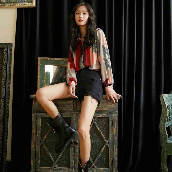 

women's two piece pants color block pink long sleeve blouse women vintage button up collar shirt ladies autumn korean fashion, White