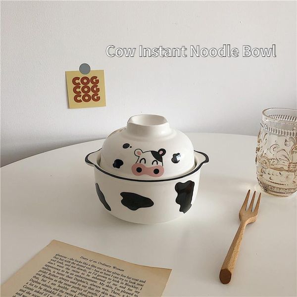 

bowls korean style kawaii cartoon creative cow a bowl of dual-use large-capacity ceramic cute instant noodle