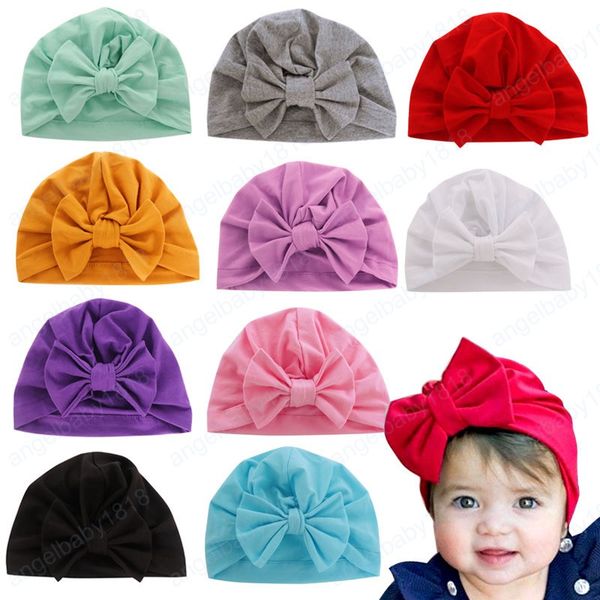 

solid color handmade bowknot newborn indian hats fashion warm cotton toddler caps baby girls bows turban pgraphy props, Yellow