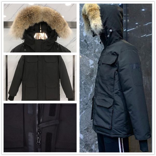 

winter outdoor leisure sports down jacket white duck windproof parker long leather collar cap warm real wolf fur stylish classic adventure c, Black