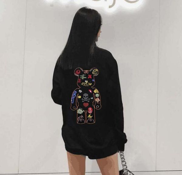 

women drill hoodies rhinestone girls sweatshirt winter long sleeve cute designer hoodies loose design, Black