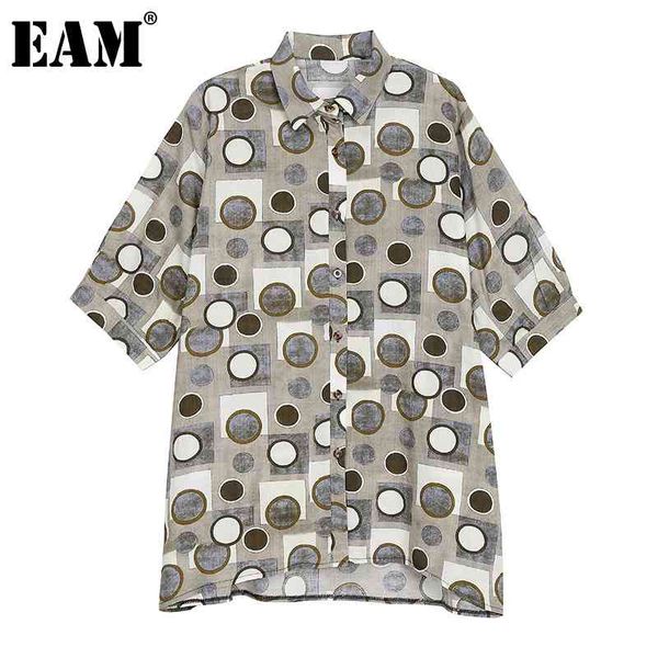 

[eam] women gray big size polka dot print blouse half short sleeve loose fit shirt fashion spring summer 1dd7513 210512, White