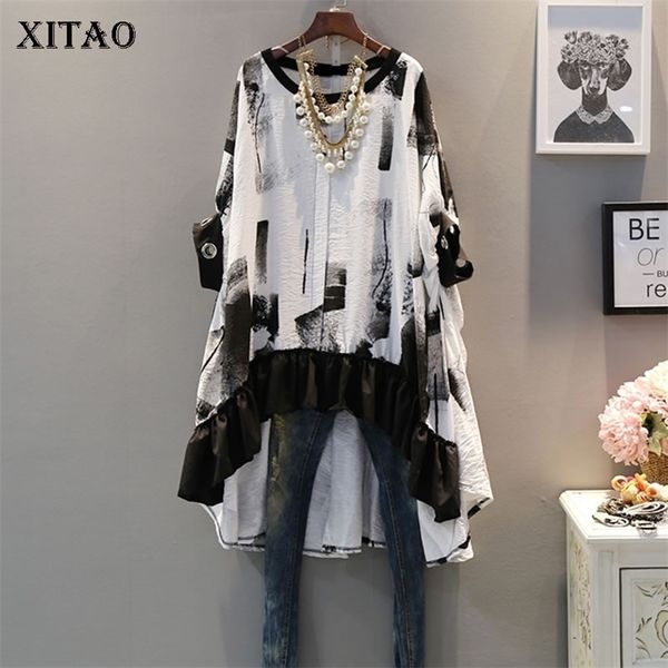 

[xitao] pullover women europe fashion new spring summer o-neck short sleeve print irregular long casual t-shirt lyh3419 210324, White