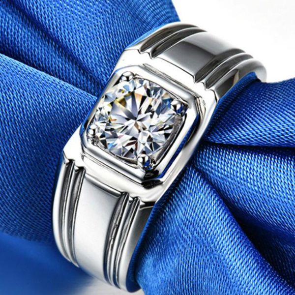 

wedding rings simple simulated moissanite ring men 925 pure silver engagement 1ct carat celebration fashion jewelry, Slivery;golden