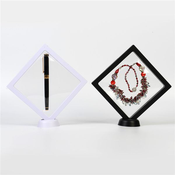 

14*14cm black white floating packing boxes emtpy display case jewellery ring coins gems stand holder box
