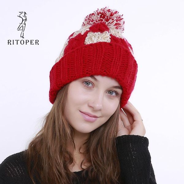

hand-woven color matching lattice 8 word twist large wool ball ladies autumn and winter knitted warm beanie hat beanie/skull caps, Blue;gray