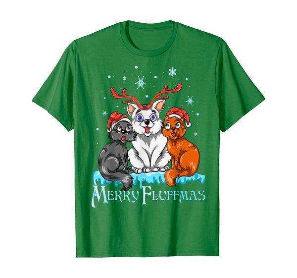 

merry fluffmas cat funny xmas cats t-shirt, White;black