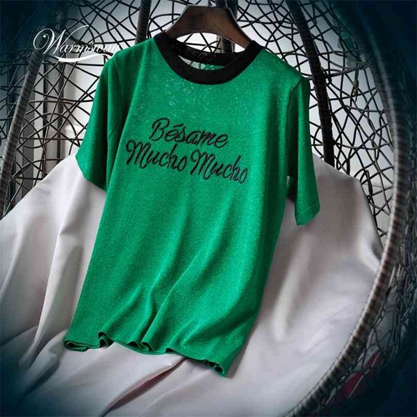 Coreano Summmer carta bonito camiseta femme harajuku senhoras manga curta t mulheres tops B-052 210720