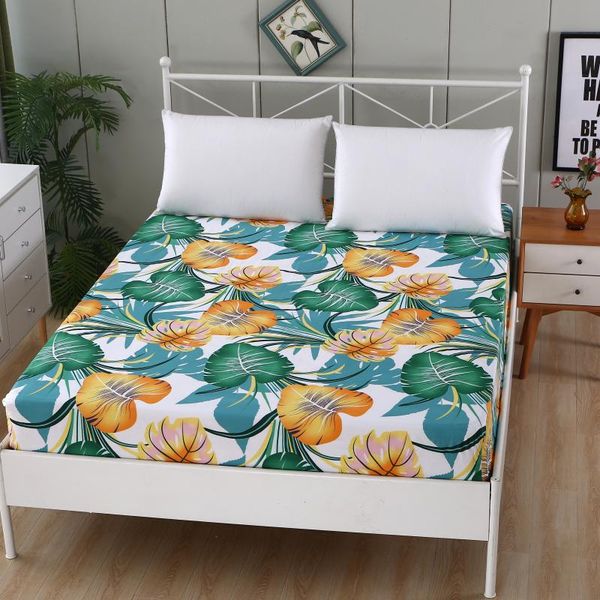 

1pc 100% cotton printing cartoon plant plaid fitted sheet mattress cover four corners with elastic band bed sheets & sets