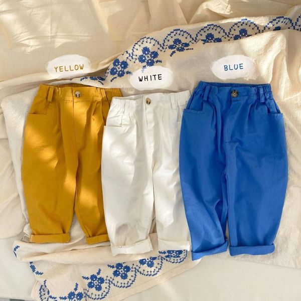 

koodykids spring kids girl boy yellow casual pants simple style straight trousers cotton autumn 1-6 years, Blue