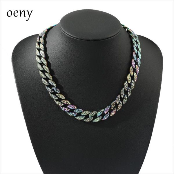 

chains oeny 2021 heavy colorful hip hop cool cuban necklace chain men women jewelry row iced out 14mm bling gifts, Silver
