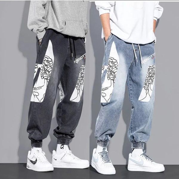 

men's jeans fashion cargo pants hip hop harajuku trend streetwear men casual elastic waist joggers clothing trousers, Blue