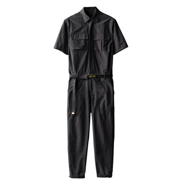 

men's pants japanese retro short-sleeved one-piece suit summer overalls for men and women hip-hop costumes, Black
