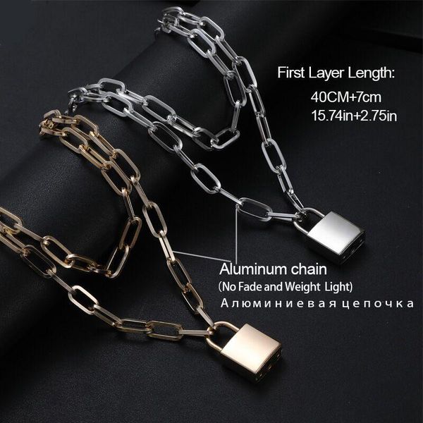 

chains lock chain necklace with a padlock pendants for women men punk jewelry on the neck 2021 grunge aesthetic egirl eboy accessories, Silver