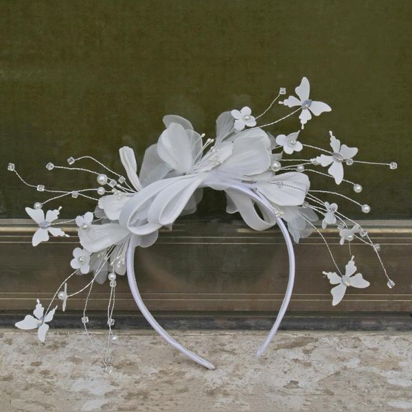 

headpieces simple flower satin white hairbands korean bride hair hoop tiara wedding accessories headdress, Silver
