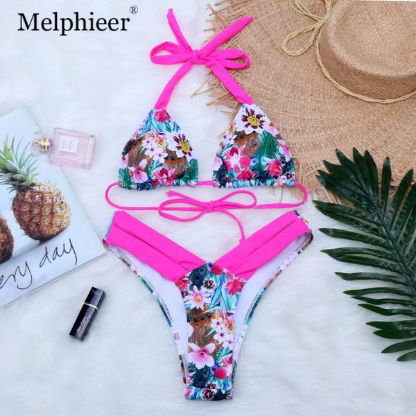 

girls 2021 new cut out bikini halter push up bikinis set monokini swimsuit brazilian swimwear women floral bathing suitsb