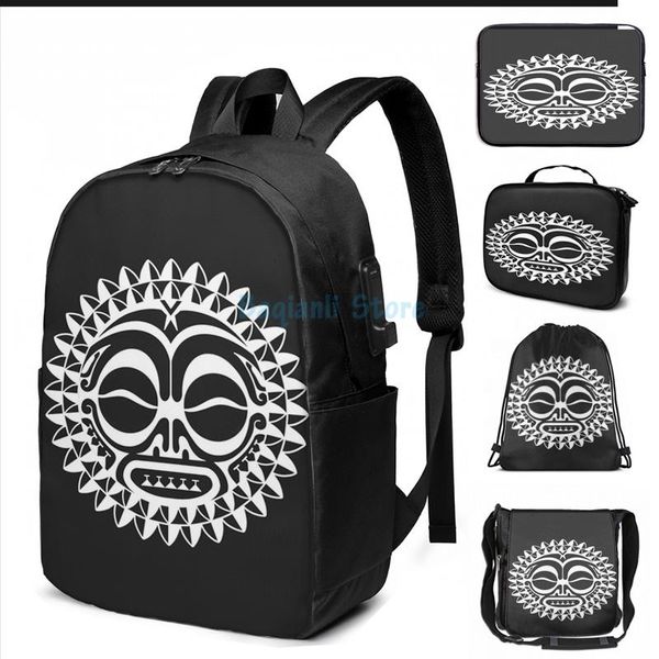 

backpack funny graphic print polynesian sun face usb charge men school bags women bag travel laptop