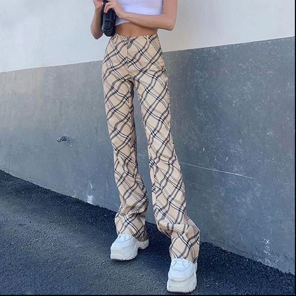 

vintage plaid women capri aesthetic woman pants harajuku fashion stripe high waisted straight long trouser y2k sweatpants female capris, Black;white