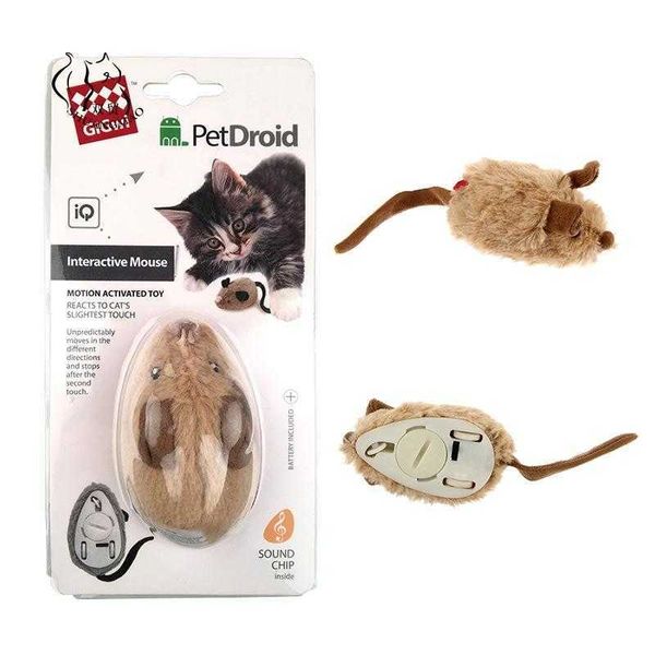 Pelliccia di coniglio Pet Cat Toys Sound Rat Gioco interattivo Gatti Peluche Mouse automatico per gattino Forniture per graffi elettrici con piume 210929