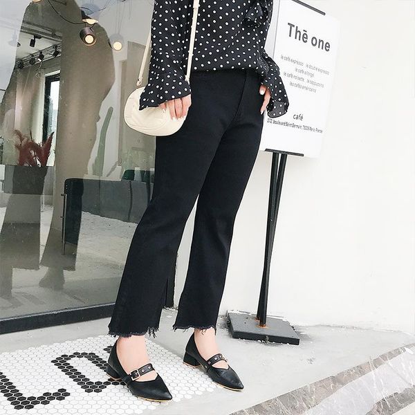 

women's pants & capris tassel jeans flare big size female bottomed 2021 high waist winter trousers plus 4xl women xxxl cloth, Black;white