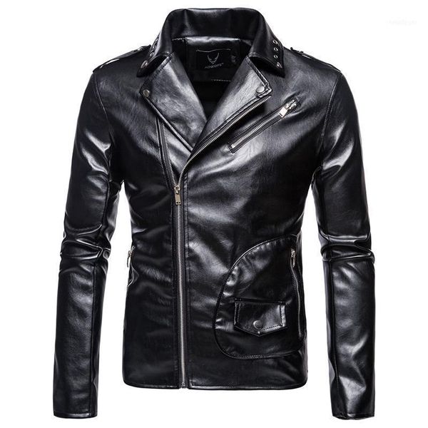 

motorcycle leather jacket men autumn slim fit biker fashion men's clothing outerwear oversize 5xl1, Black