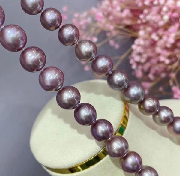 

fine pearl jewelry huge 11-12mm deep purple pearls strings necklace 19nch 14k., Black