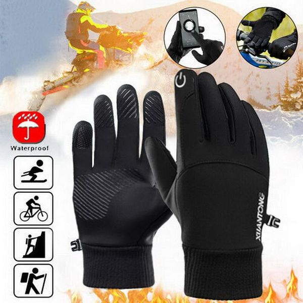 

cycling gloves winter windproof outdoor sports men touch screen driving motorcycle skiing waterproof non-slip warm fleece women, Black