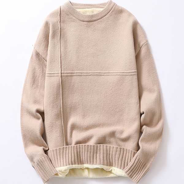 

sweater knit men's t shirt winter plush thickening warm round neck pullover undercoat fashion brand, White;black
