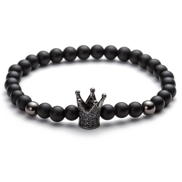 

link, chain fashion personality crown 6mm frosted black plus bead bracelet copper inlaid zircon jewelry 4 color men