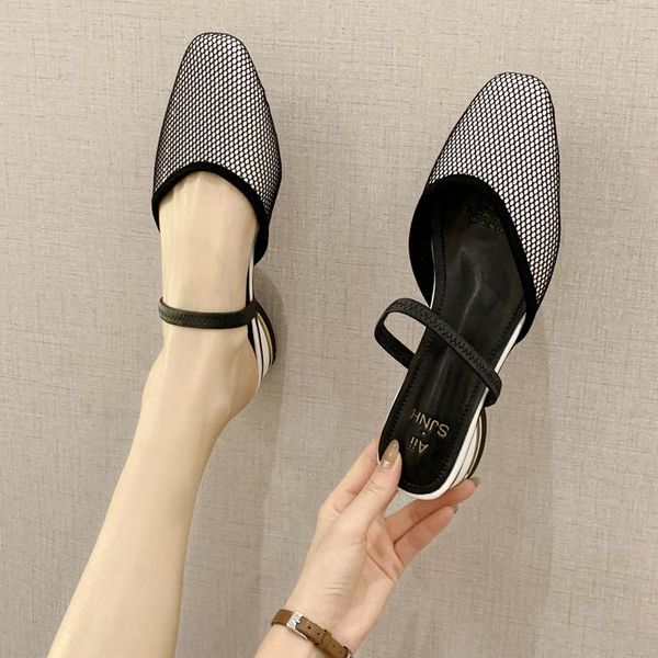 

slippers female outside in the summer of 2021 web celebrity lazy a word procrastinates gauze wear cool fashion, Black