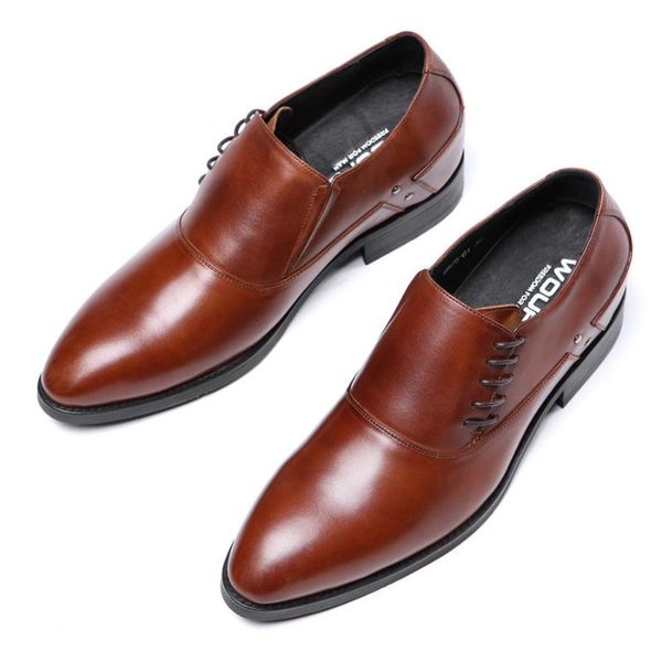 

height-increasing shoes, leather pointed-toe side lace-up men's invisible 6 cm formal wedding shoes dress, Black