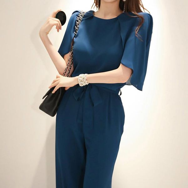 

women's jumpsuits & rompers women long jumpsuit office lady lace up romper female elegant short sleeve 2021 summer, Black;white